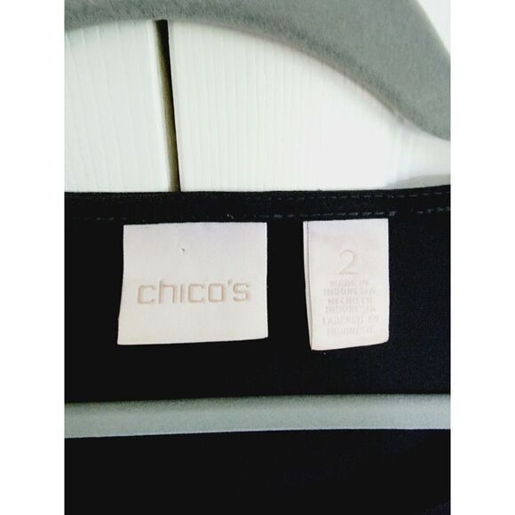 Chico's 2‎ Black Lattice Crossover Front Tunic Blouse Liquid Knit Sz L Long Slv - Picture 5 of 6